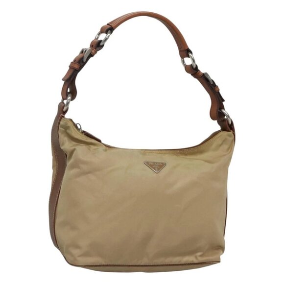 PRADA Shoulder Bag Nylon Beige Silver Auth - Picture 1 of 14